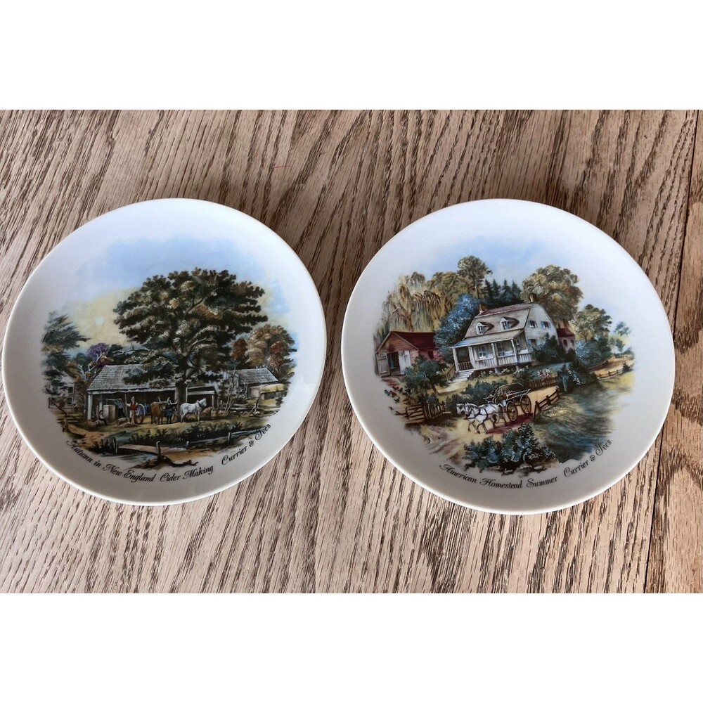 Vintage Japan Currier and Ives Four Seasons set of 2 Decorative 6 1/2" Plates